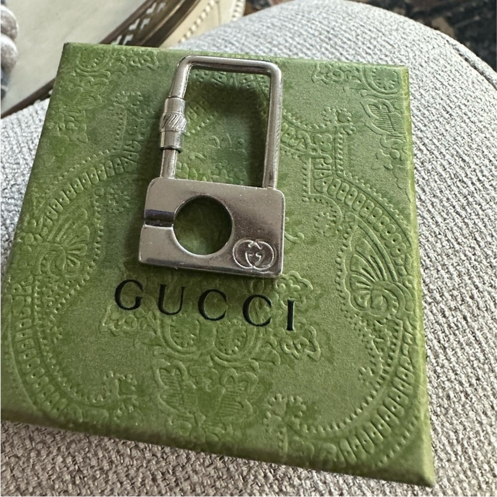 Gucci GG Logo Silver Padlock Keychain